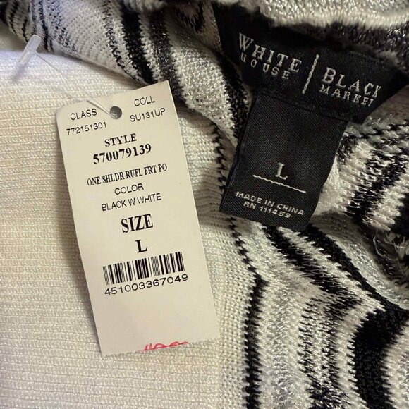 NWT White House Black Market One-Shoulder Chevron Ruffle Knit Top | Size L - Picture 8 of 8